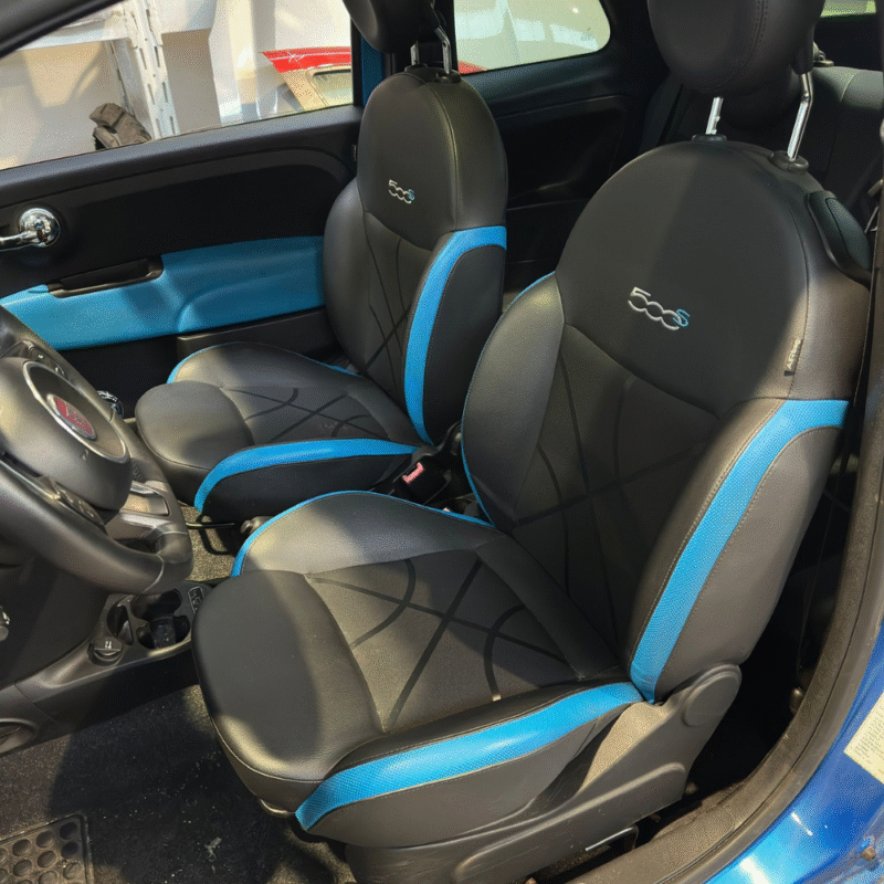 Interni sedili Fiat 500C pelle blu